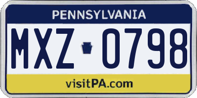 PA license plate MXZ0798