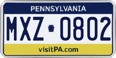 PA license plate MXZ0802