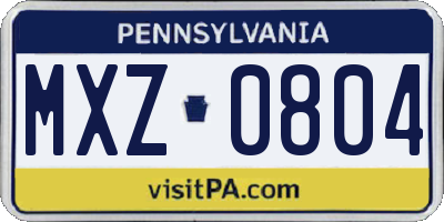 PA license plate MXZ0804