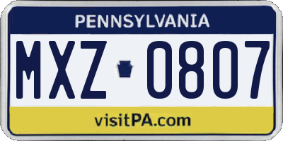 PA license plate MXZ0807