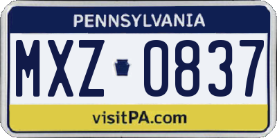 PA license plate MXZ0837