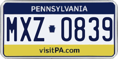 PA license plate MXZ0839