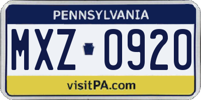 PA license plate MXZ0920