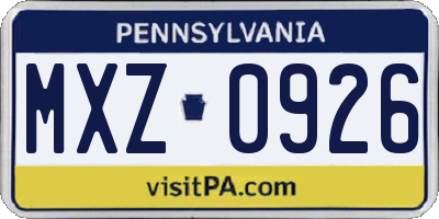 PA license plate MXZ0926