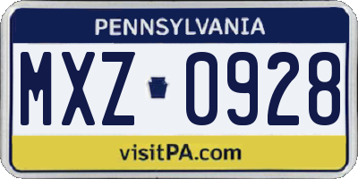 PA license plate MXZ0928
