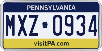 PA license plate MXZ0934