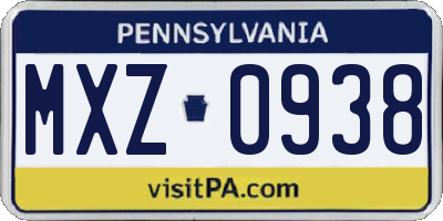 PA license plate MXZ0938