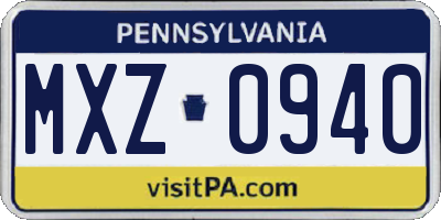 PA license plate MXZ0940