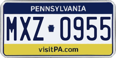 PA license plate MXZ0955