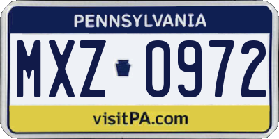 PA license plate MXZ0972