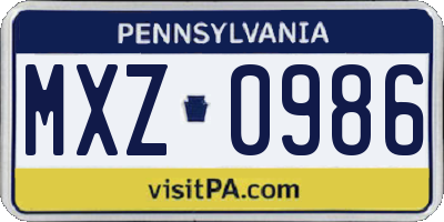 PA license plate MXZ0986