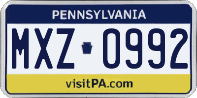PA license plate MXZ0992