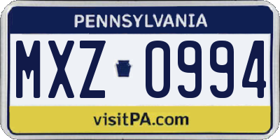 PA license plate MXZ0994