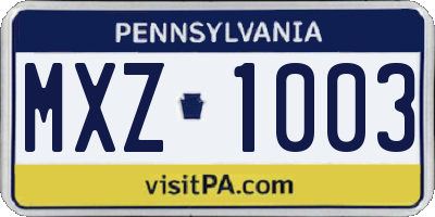 PA license plate MXZ1003