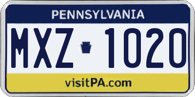 PA license plate MXZ1020