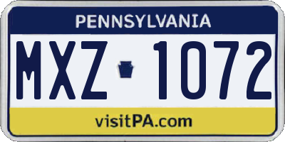 PA license plate MXZ1072