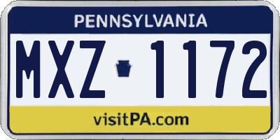 PA license plate MXZ1172