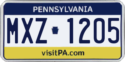 PA license plate MXZ1205