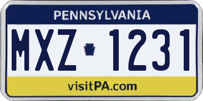PA license plate MXZ1231
