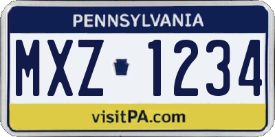 PA license plate MXZ1234