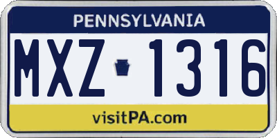 PA license plate MXZ1316