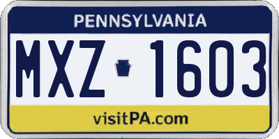 PA license plate MXZ1603