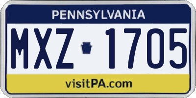 PA license plate MXZ1705