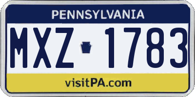 PA license plate MXZ1783