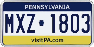 PA license plate MXZ1803