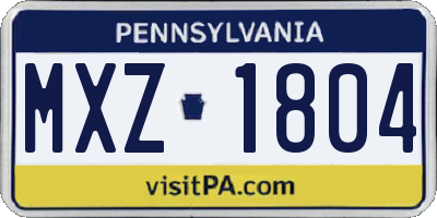 PA license plate MXZ1804