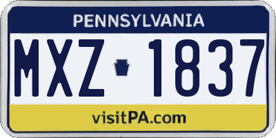 PA license plate MXZ1837