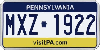 PA license plate MXZ1922