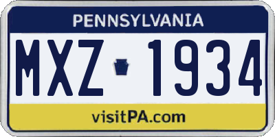 PA license plate MXZ1934