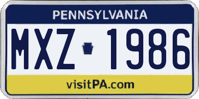 PA license plate MXZ1986