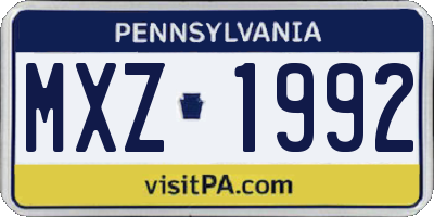 PA license plate MXZ1992