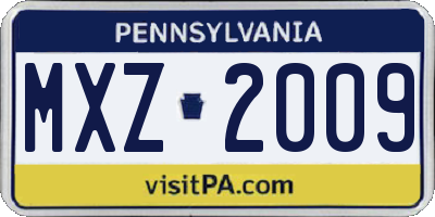 PA license plate MXZ2009