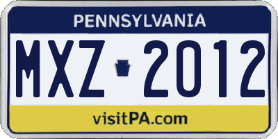 PA license plate MXZ2012