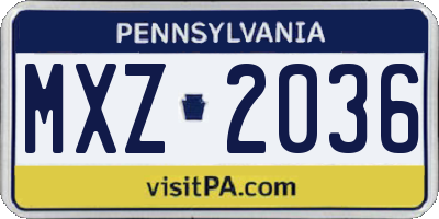 PA license plate MXZ2036