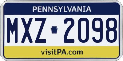 PA license plate MXZ2098