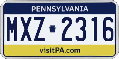 PA license plate MXZ2316