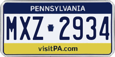 PA license plate MXZ2934