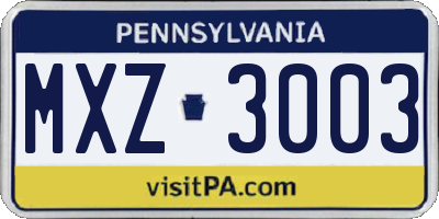 PA license plate MXZ3003