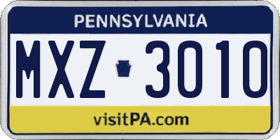 PA license plate MXZ3010