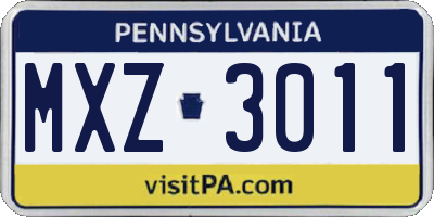 PA license plate MXZ3011