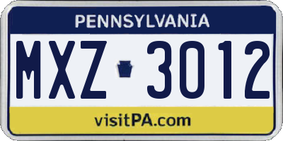 PA license plate MXZ3012