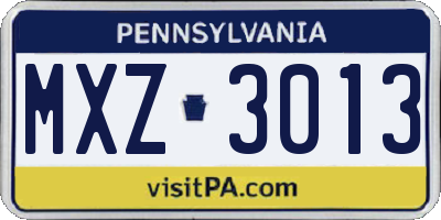 PA license plate MXZ3013