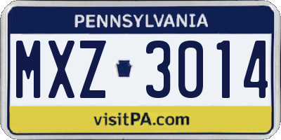 PA license plate MXZ3014