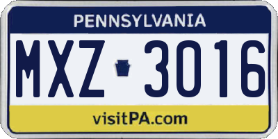 PA license plate MXZ3016