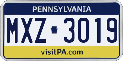 PA license plate MXZ3019