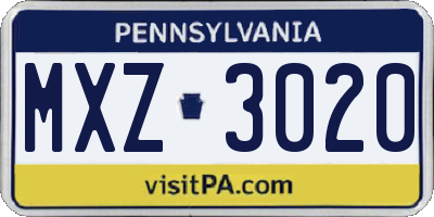 PA license plate MXZ3020